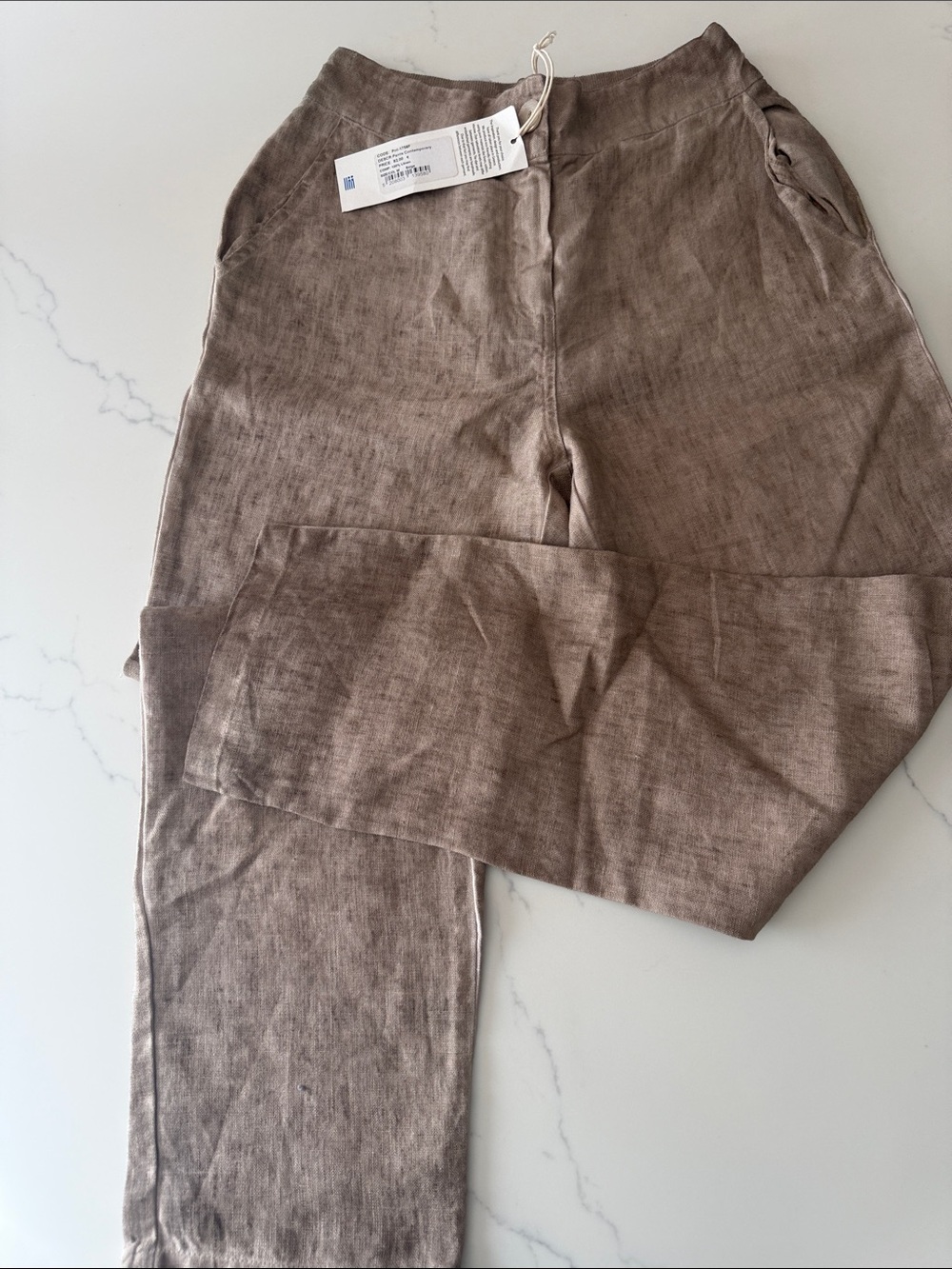 Harris cotton women linen pants taupe beige straight leg nwt